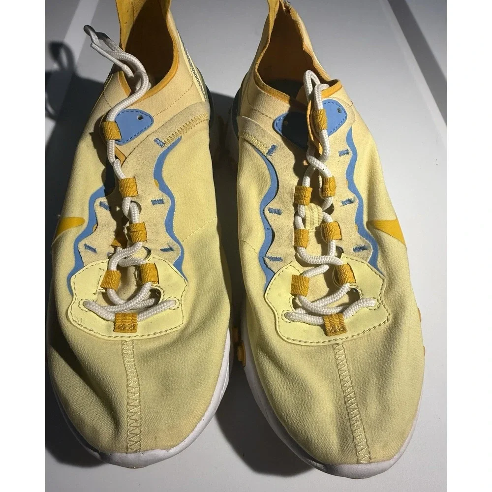 Nike React Element 55 Womens 10 Pale Yellow Gold Blue BQ2728-700 Running Shoes